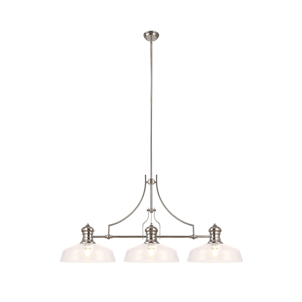 NLK04819 Louis Linear Pendant With 38cm Flat Round Shade Polished Nickel/Clear Glass
