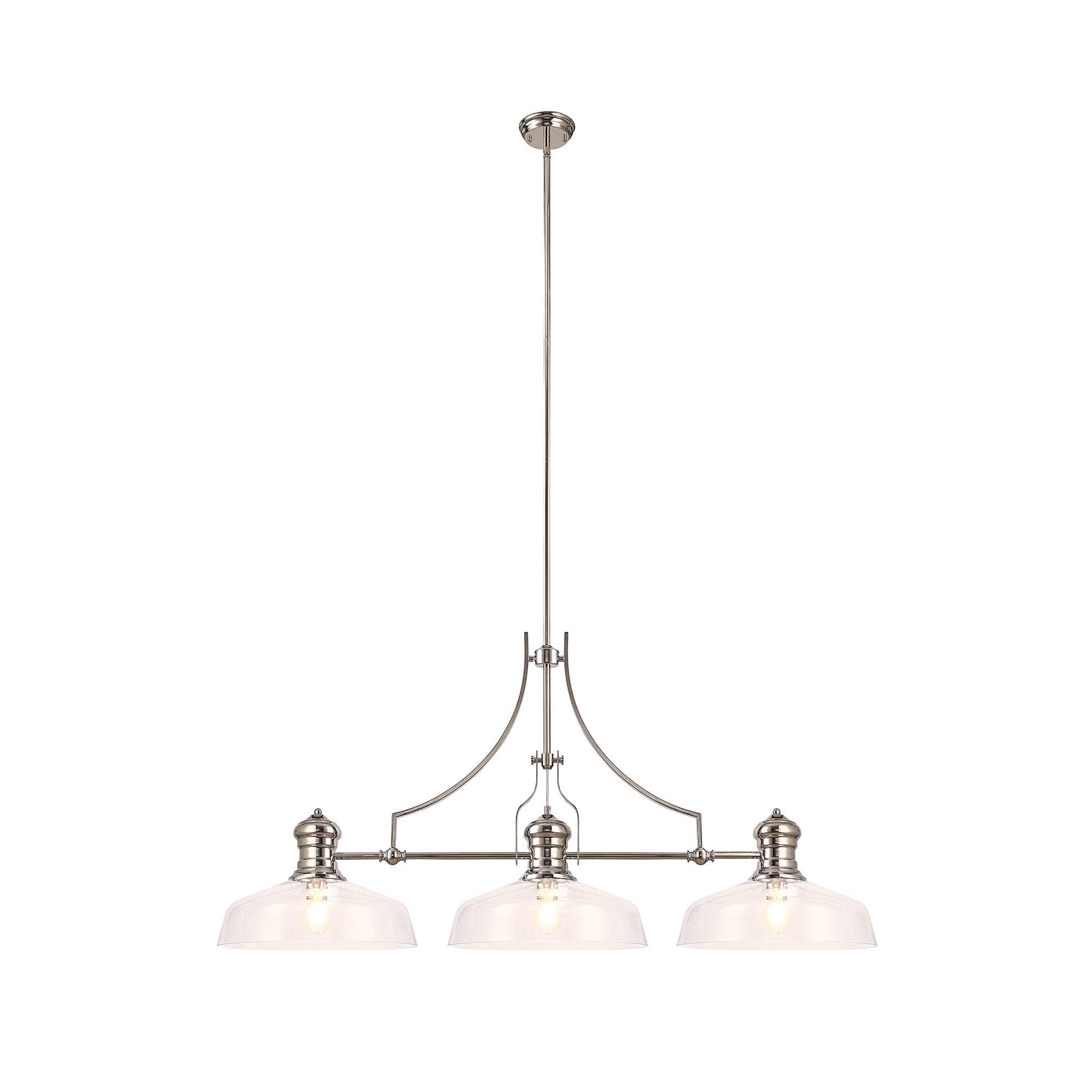 NLK04819 Louis Linear Pendant With 38cm Flat Round Shade Polished Nickel/Clear Glass