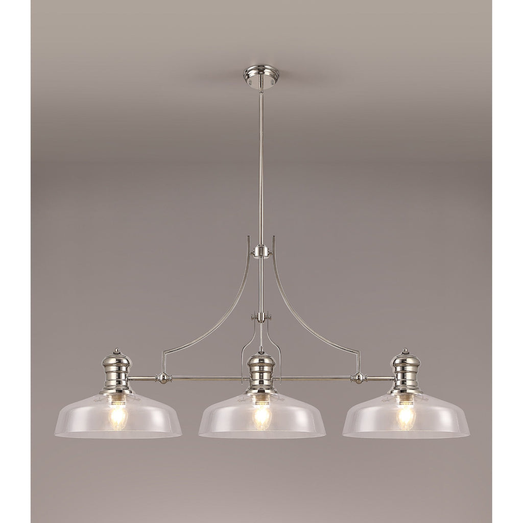 NLK04819 Louis Linear Pendant With 38cm Flat Round Shade Polished Nickel/Clear Glass