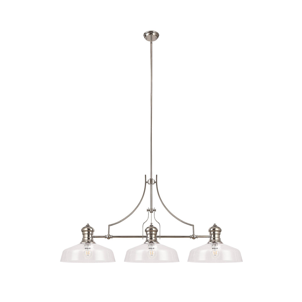 NLK04819 Louis Linear Pendant With 38cm Flat Round Shade Polished Nickel/Clear Glass