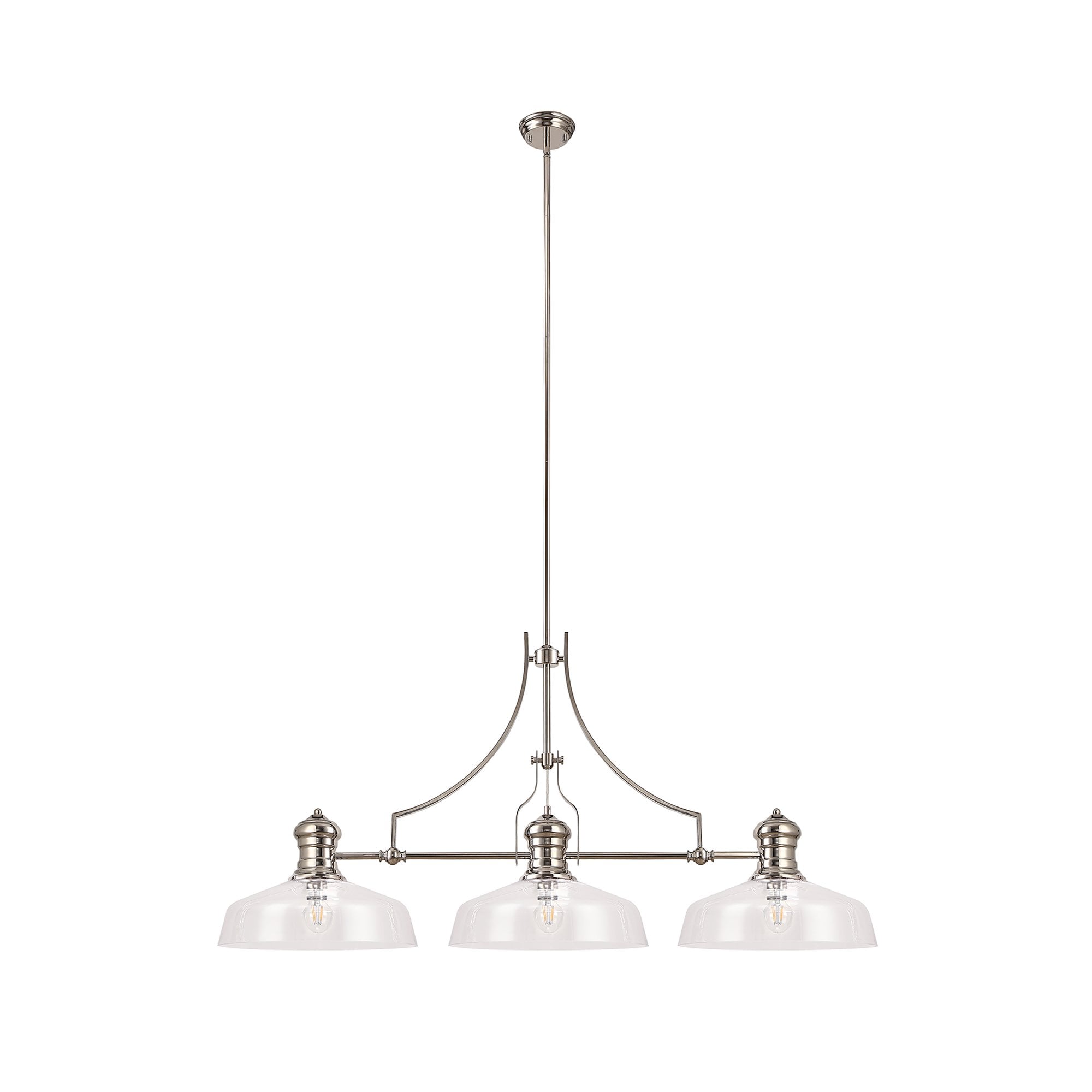 NLK04819 Louis Linear Pendant With 38cm Flat Round Shade Polished Nickel/Clear Glass