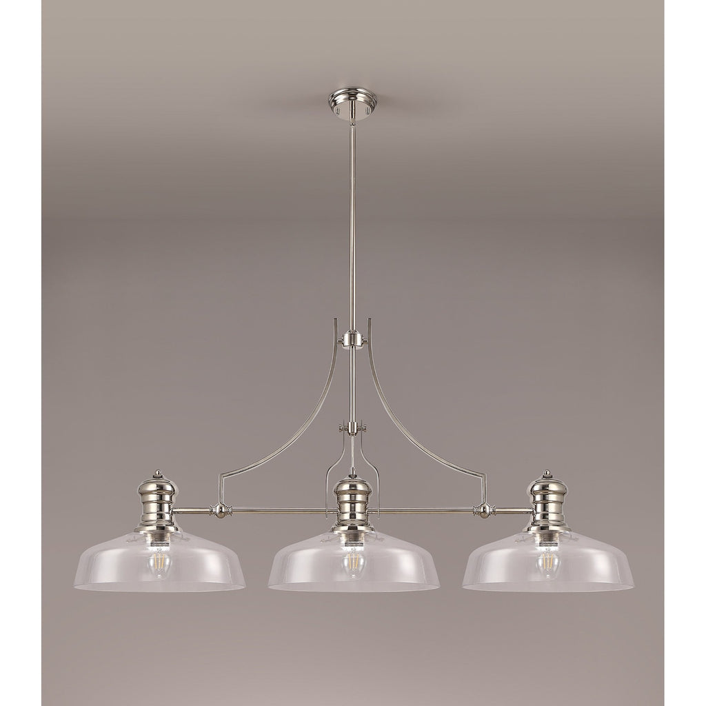 NLK04819 Louis Linear Pendant With 38cm Flat Round Shade Polished Nickel/Clear Glass