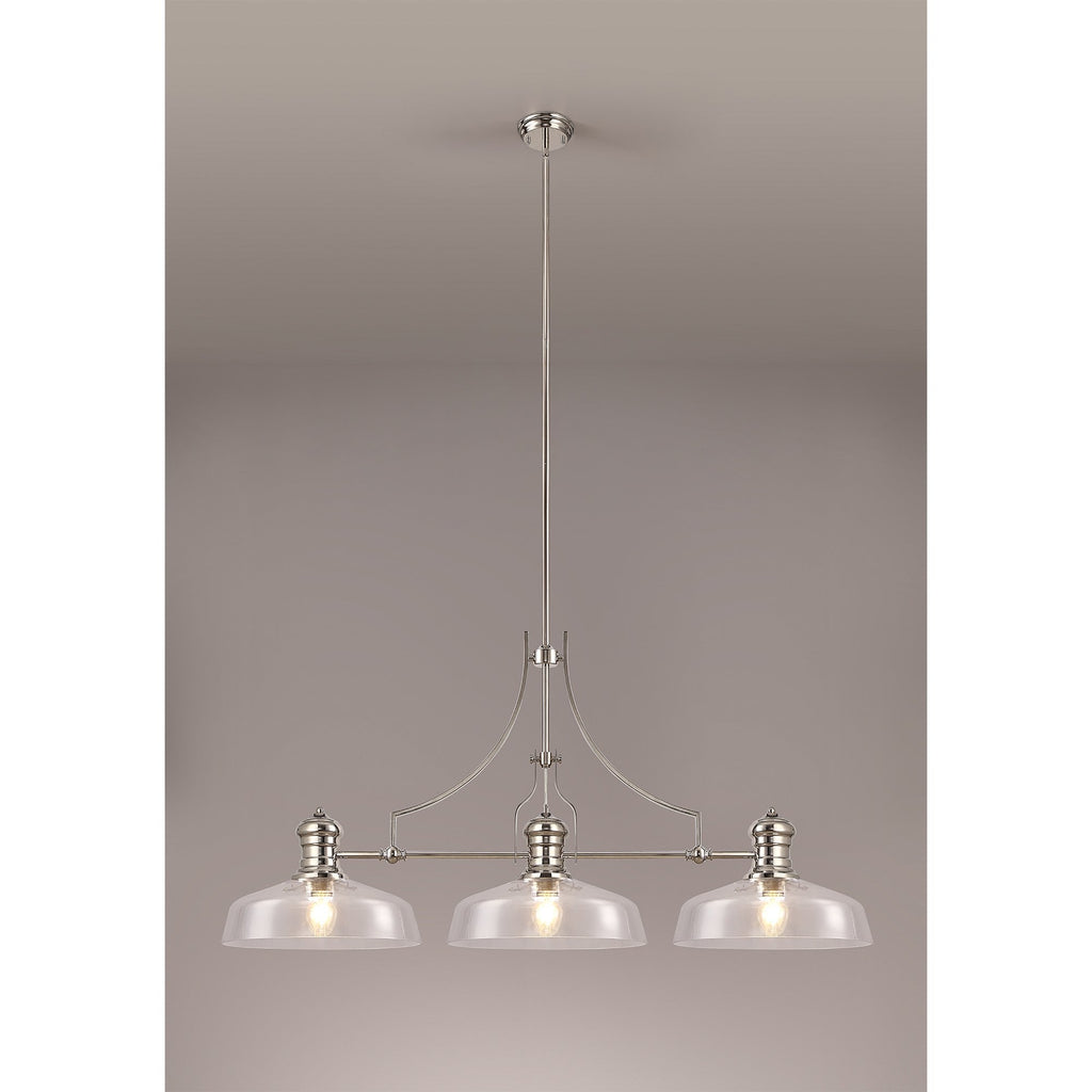 NLK04819 Louis Linear Pendant With 38cm Flat Round Shade Polished Nickel/Clear Glass