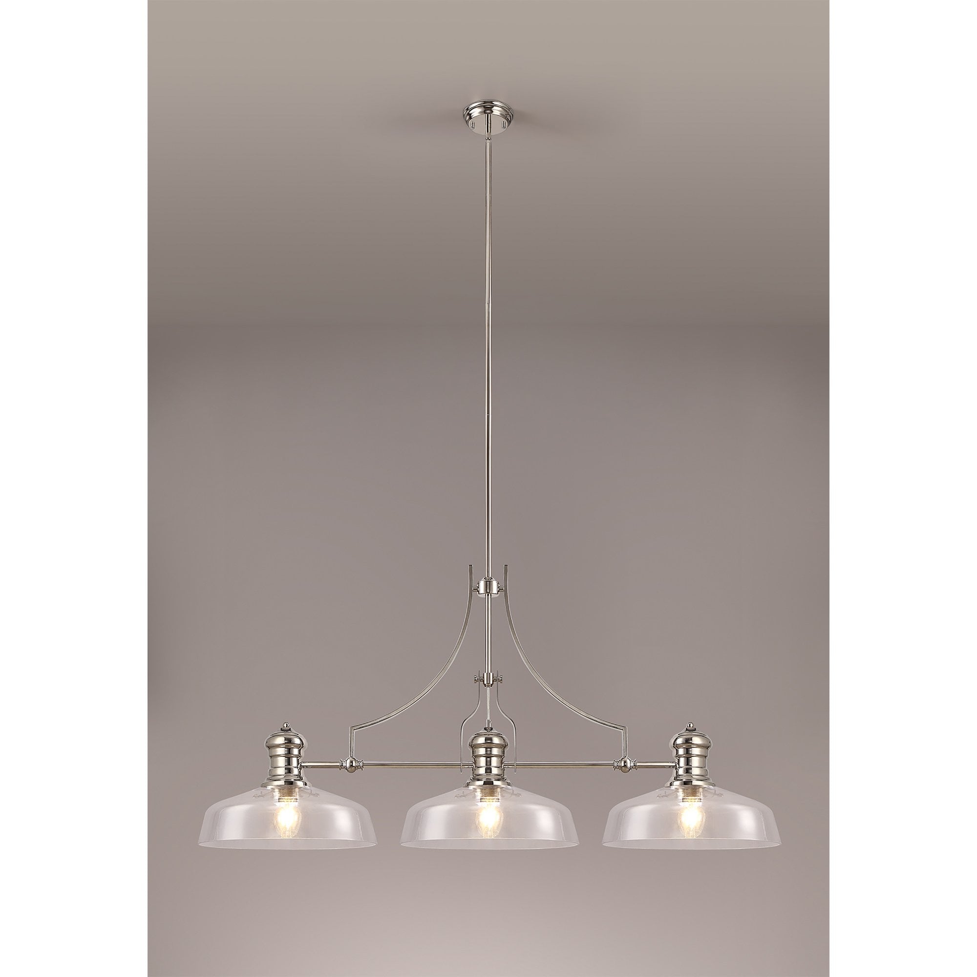 NLK04819 Louis Linear Pendant With 38cm Flat Round Shade Polished Nickel/Clear Glass
