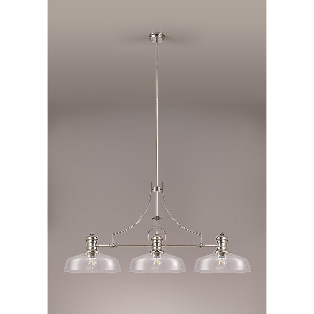 NLK04819 Louis Linear Pendant With 38cm Flat Round Shade Polished Nickel/Clear Glass
