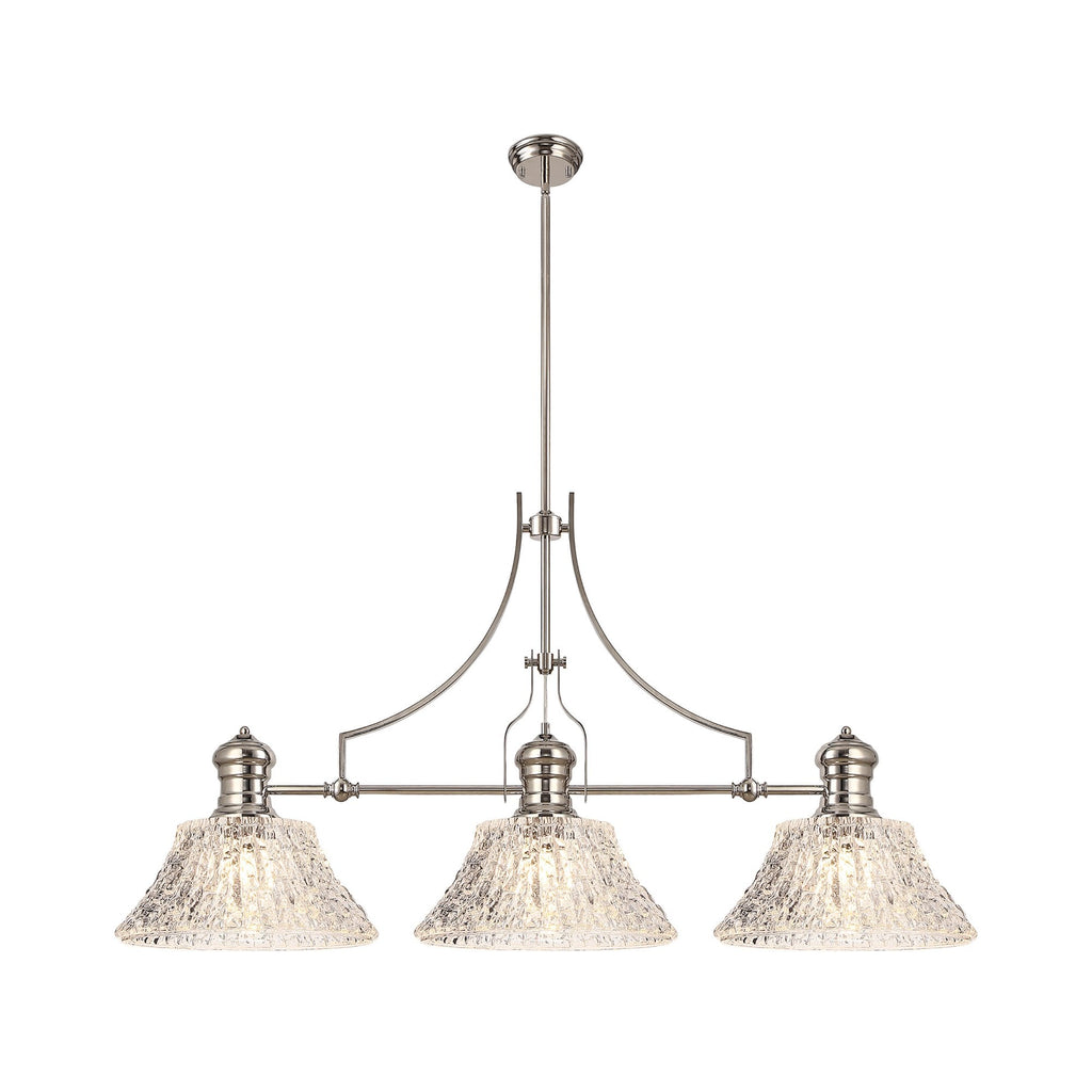 NLK04829 Louis Linear Pendant With 38cm Patterned Round Shade Polished Nickel/Clear Glass