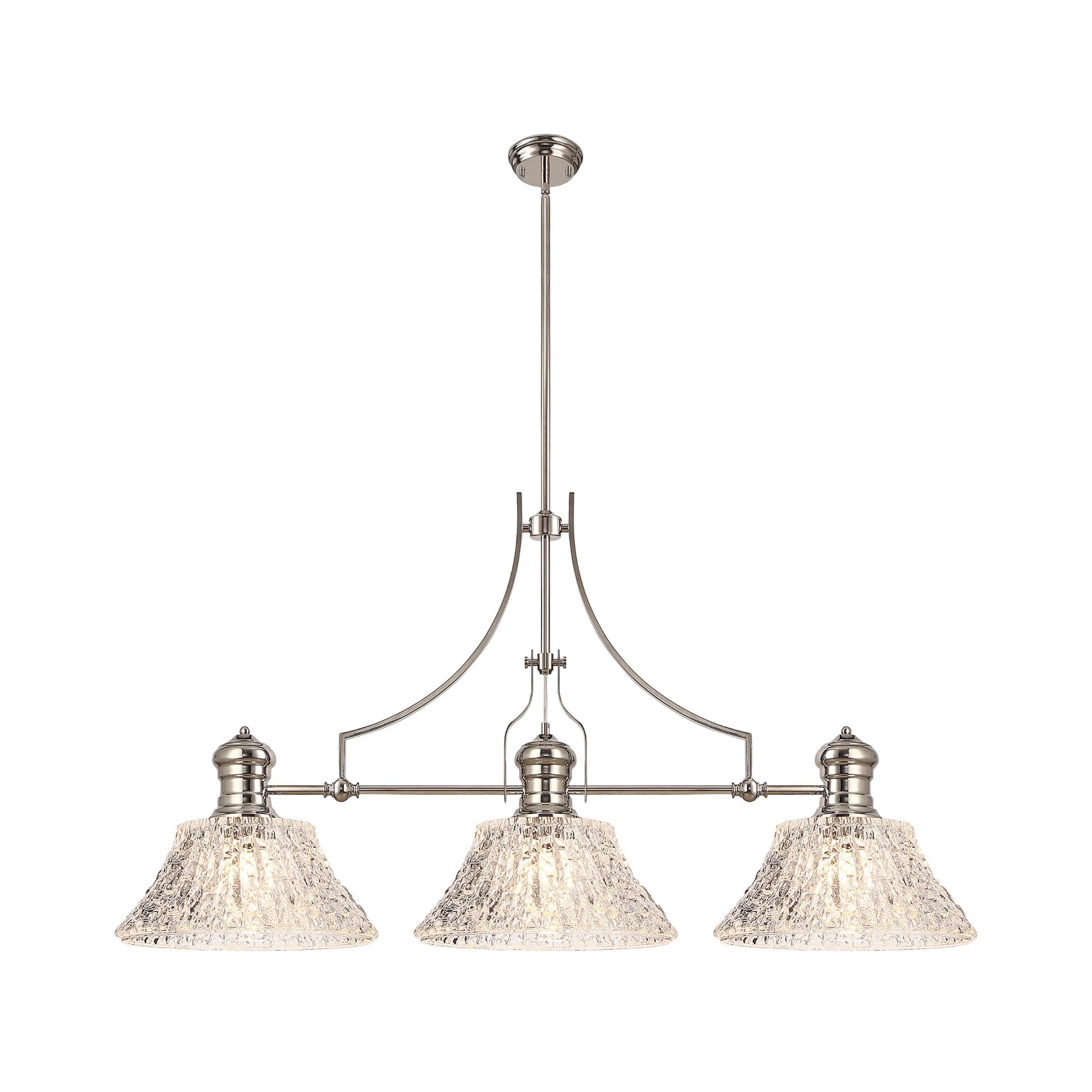 NLK04829 Louis Linear Pendant With 38cm Patterned Round Shade Polished Nickel/Clear Glass