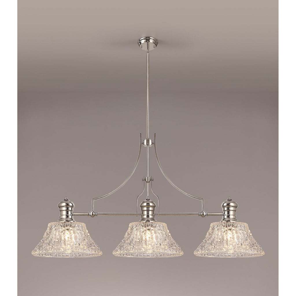 NLK04829 Louis Linear Pendant With 38cm Patterned Round Shade Polished Nickel/Clear Glass