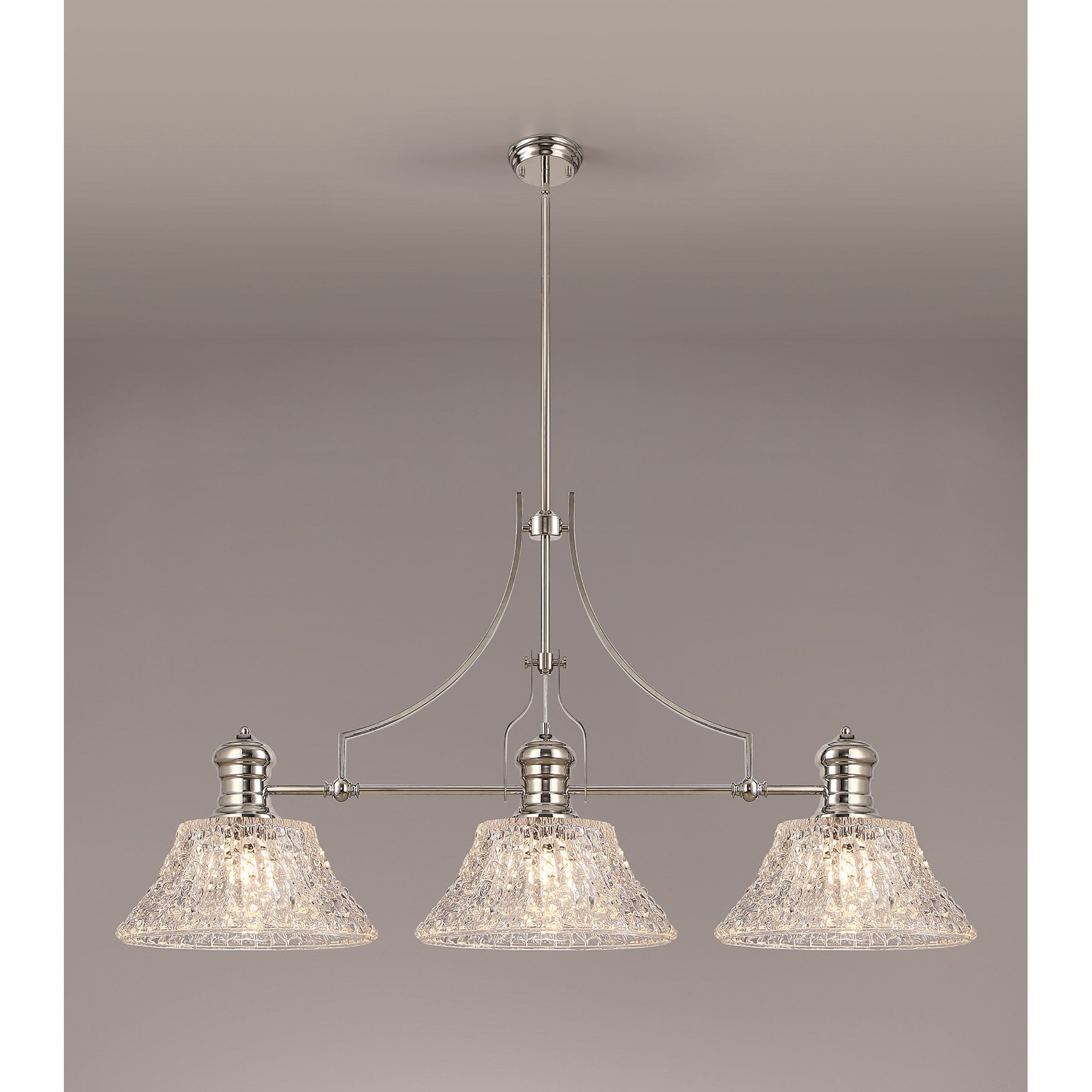 NLK04829 Louis Linear Pendant With 38cm Patterned Round Shade Polished Nickel/Clear Glass