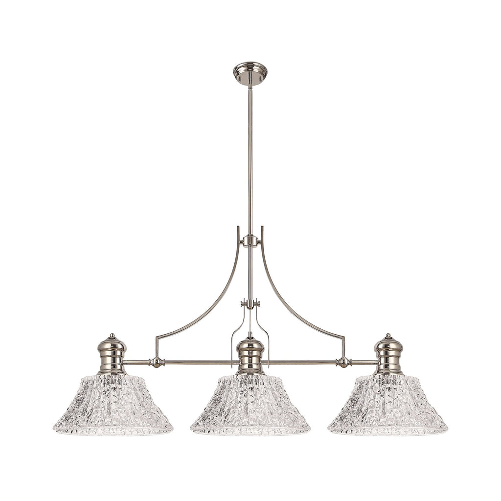 NLK04829 Louis Linear Pendant With 38cm Patterned Round Shade Polished Nickel/Clear Glass