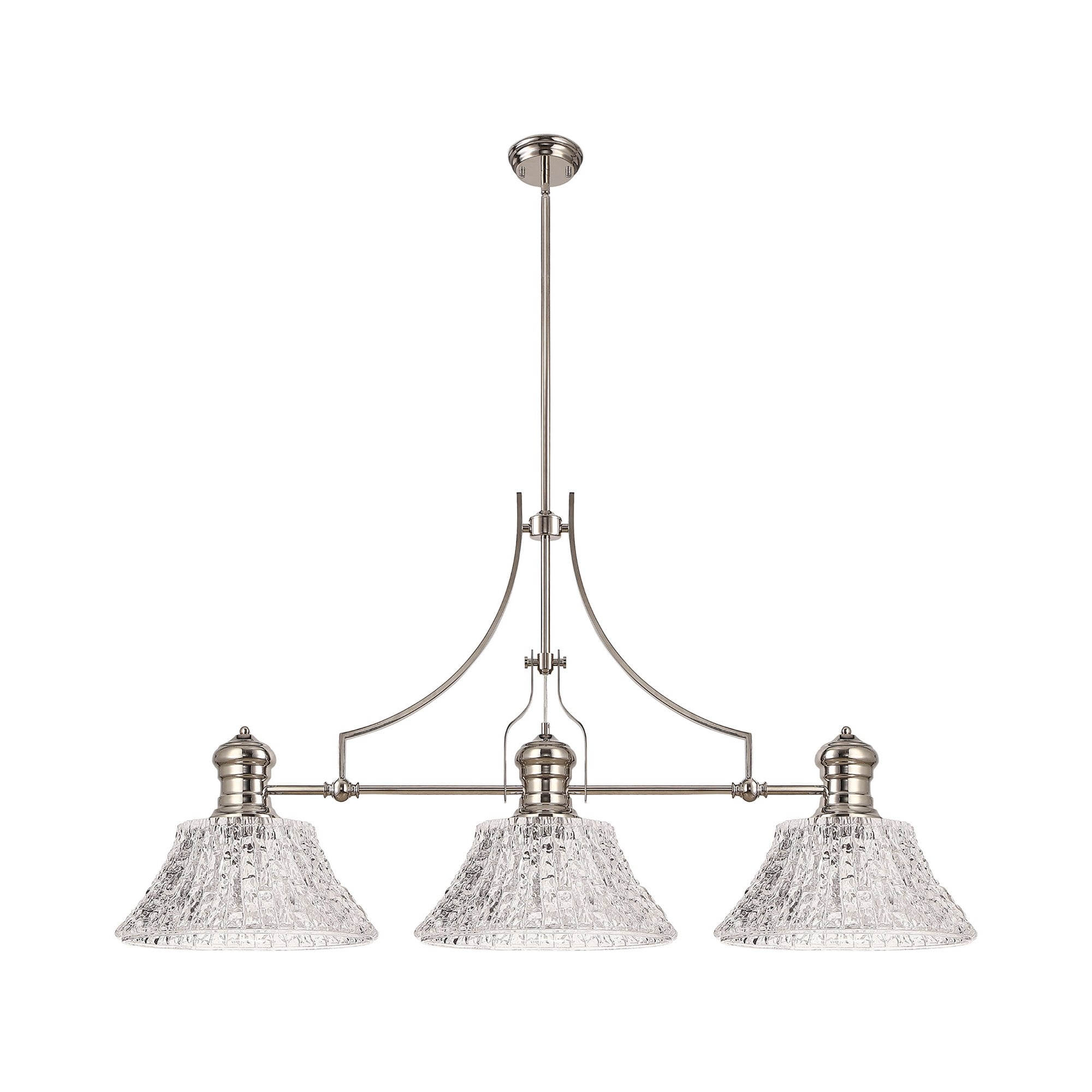 NLK04829 Louis Linear Pendant With 38cm Patterned Round Shade Polished Nickel/Clear Glass