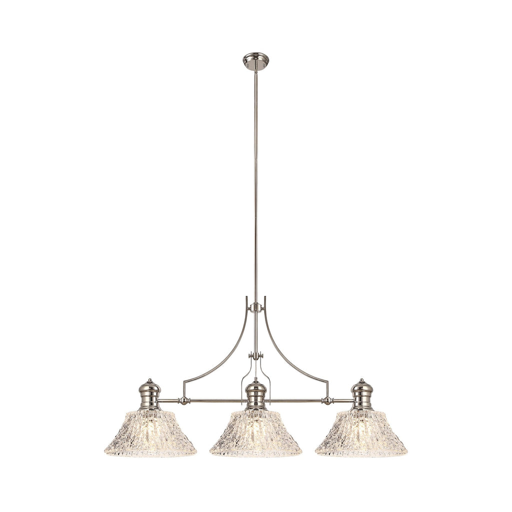 NLK04829 Louis Linear Pendant With 38cm Patterned Round Shade Polished Nickel/Clear Glass