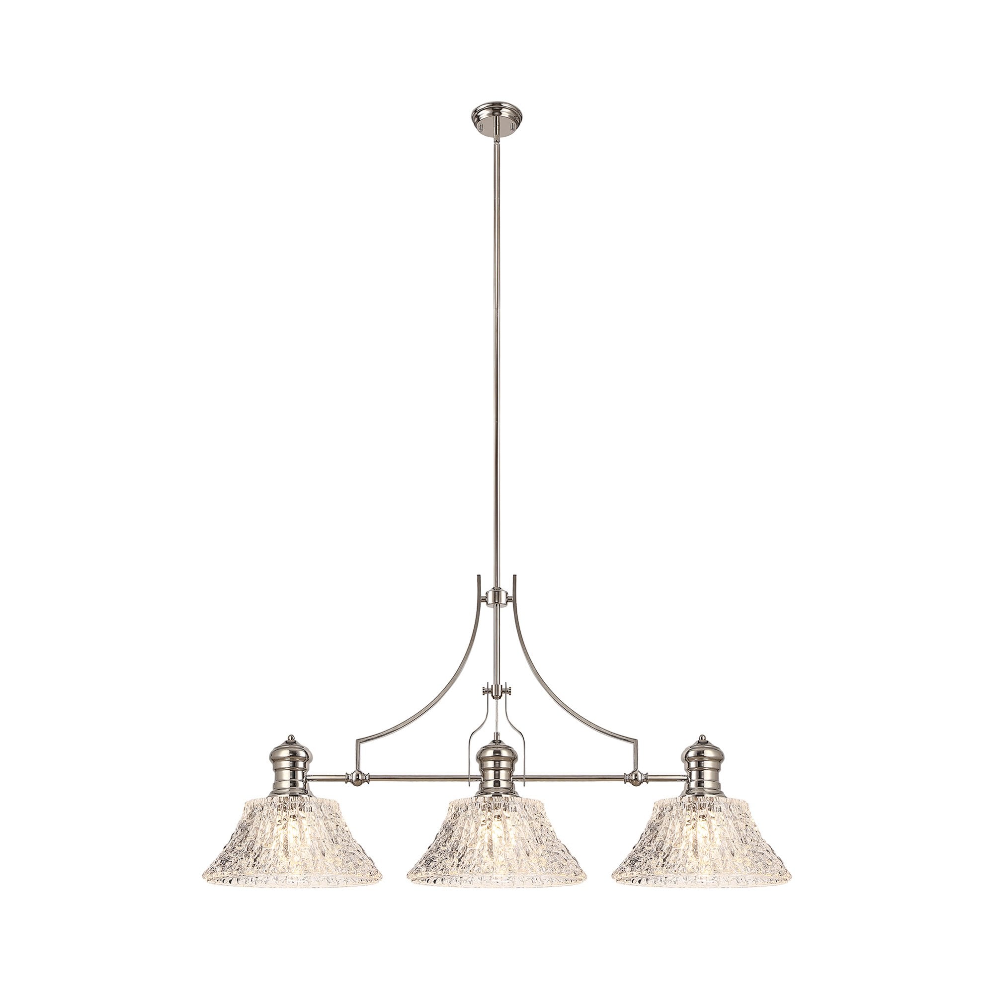 NLK04829 Louis Linear Pendant With 38cm Patterned Round Shade Polished Nickel/Clear Glass