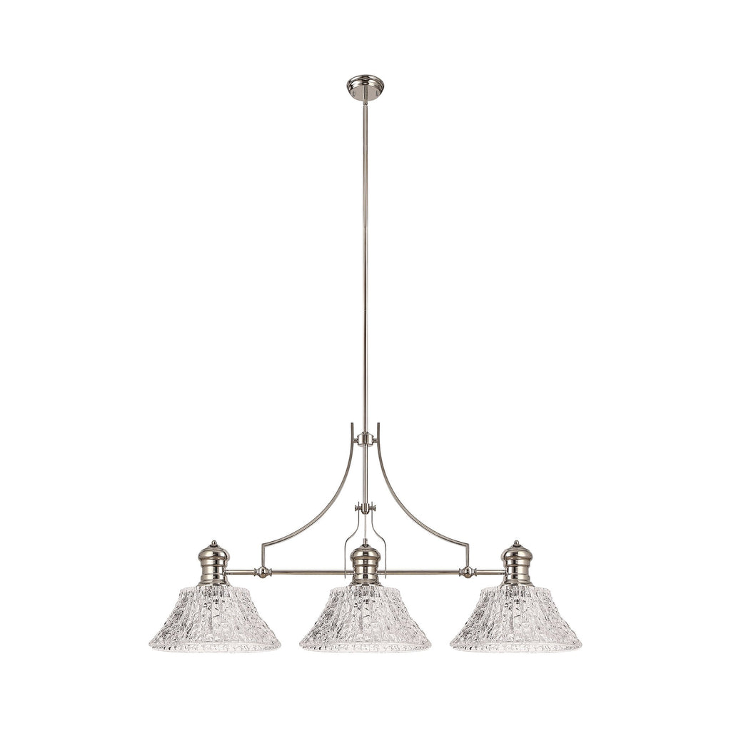 NLK04829 Louis Linear Pendant With 38cm Patterned Round Shade Polished Nickel/Clear Glass