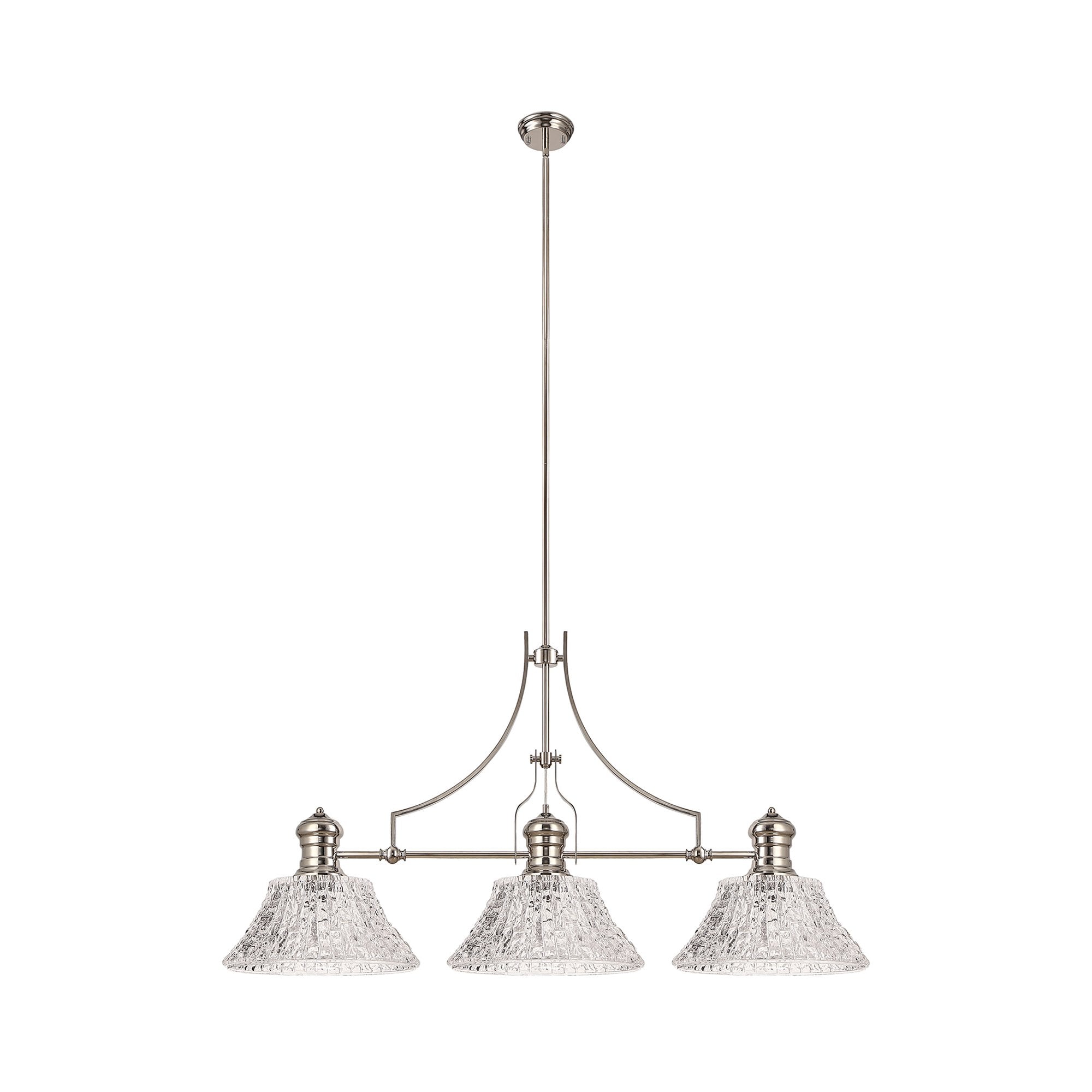 NLK04829 Louis Linear Pendant With 38cm Patterned Round Shade Polished Nickel/Clear Glass