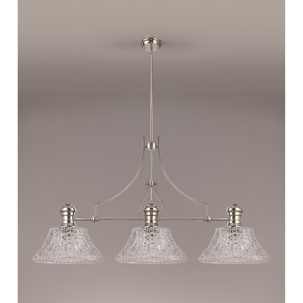 NLK04829 Louis Linear Pendant With 38cm Patterned Round Shade Polished Nickel/Clear Glass