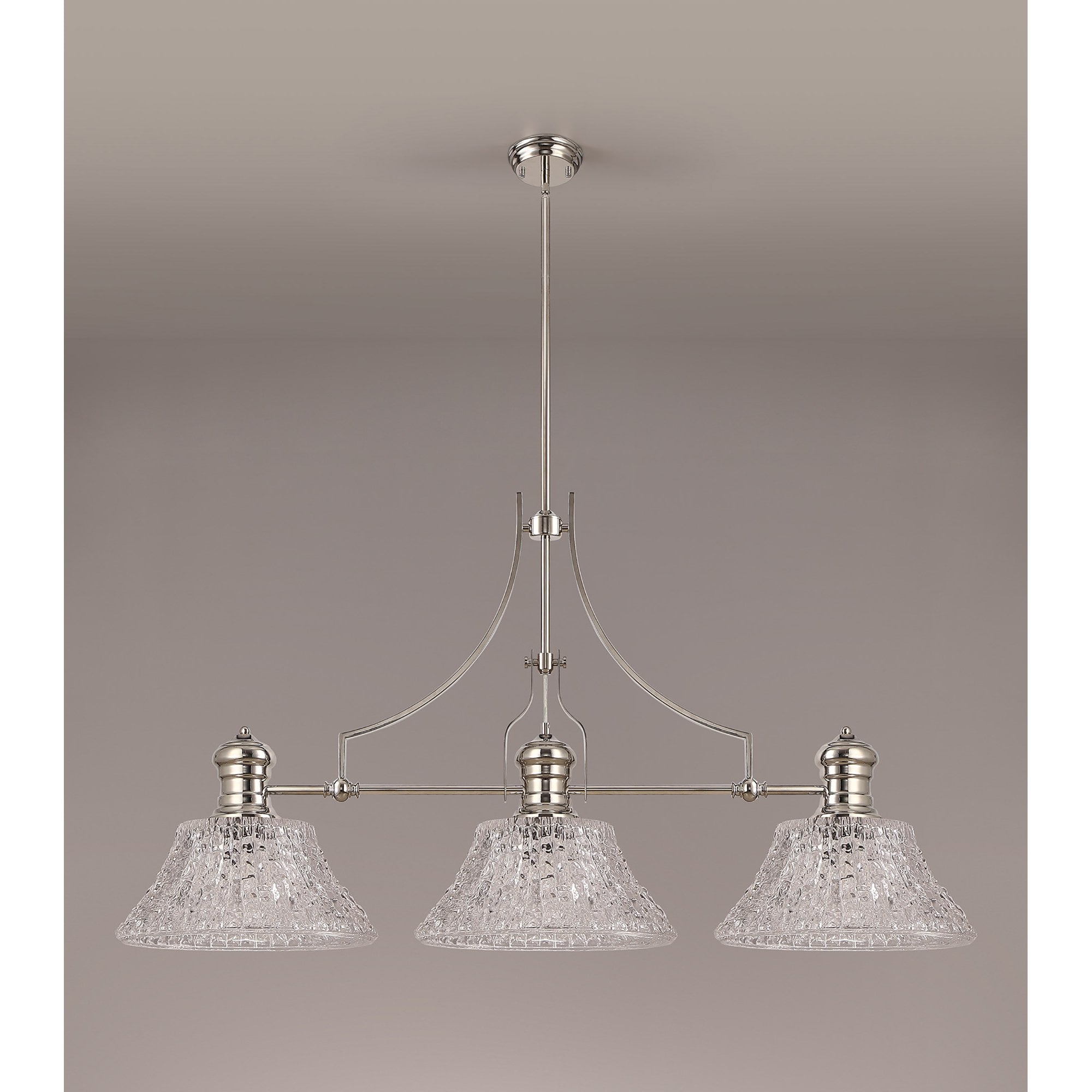NLK04829 Louis Linear Pendant With 38cm Patterned Round Shade Polished Nickel/Clear Glass