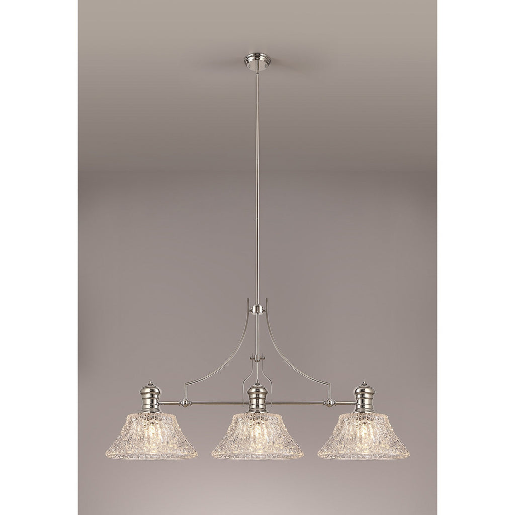 NLK04829 Louis Linear Pendant With 38cm Patterned Round Shade Polished Nickel/Clear Glass