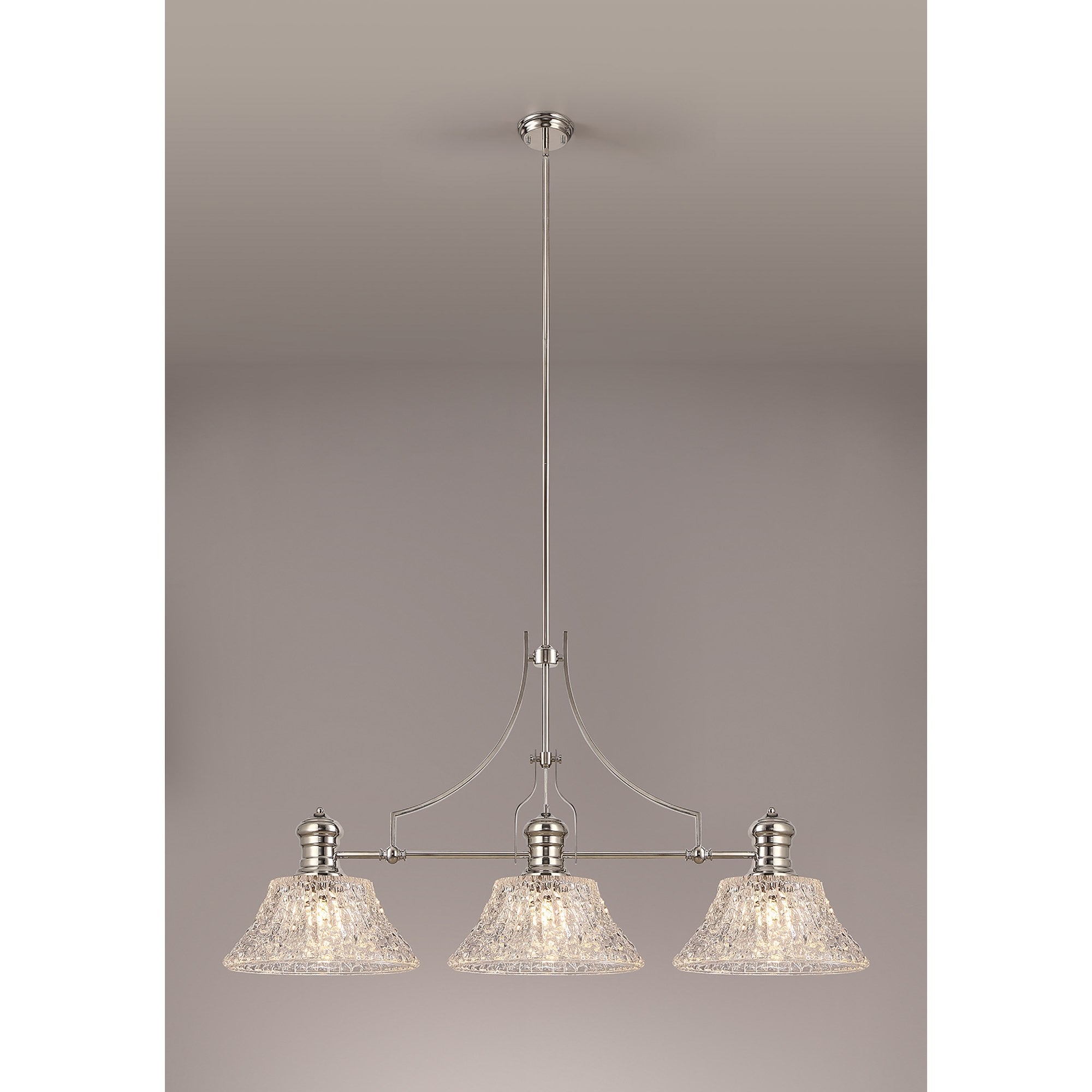 NLK04829 Louis Linear Pendant With 38cm Patterned Round Shade Polished Nickel/Clear Glass
