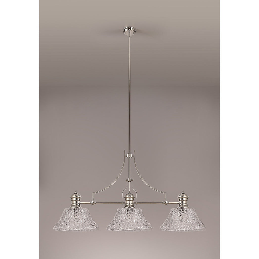 NLK04829 Louis Linear Pendant With 38cm Patterned Round Shade Polished Nickel/Clear Glass