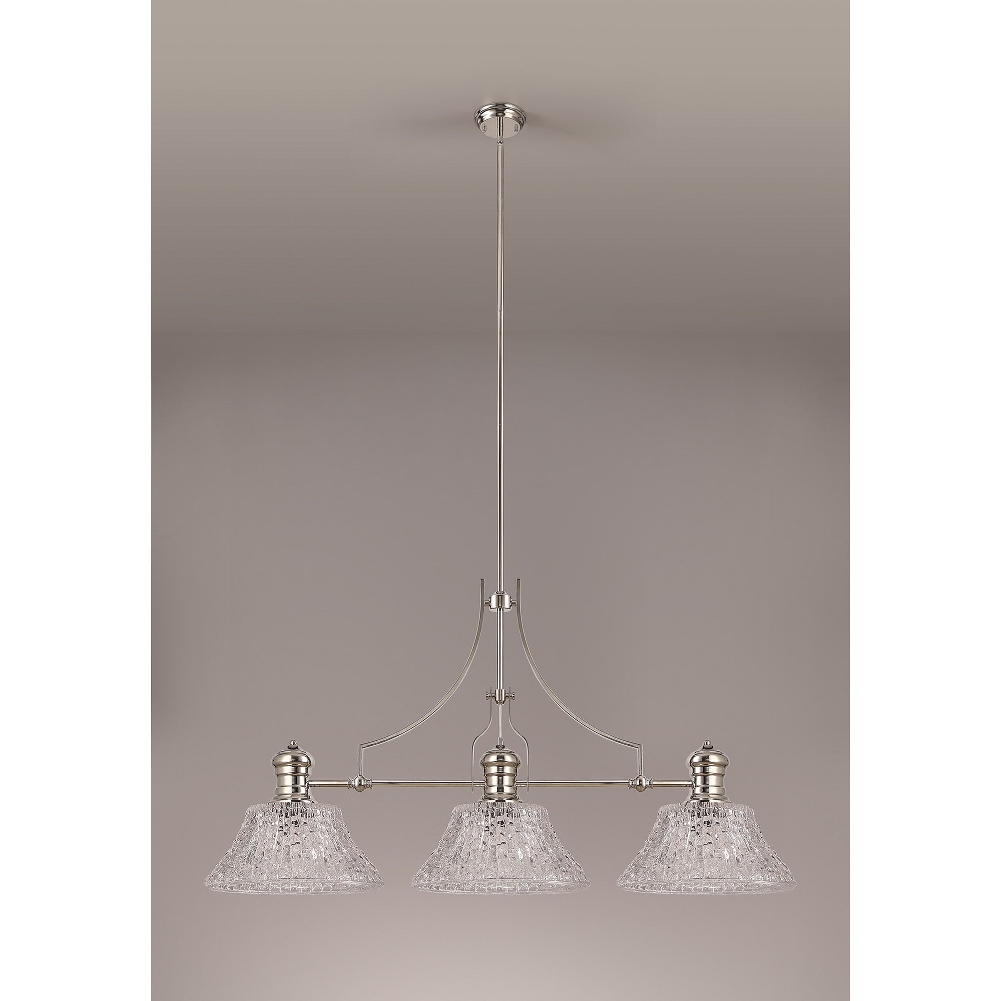 NLK04829 Louis Linear Pendant With 38cm Patterned Round Shade Polished Nickel/Clear Glass