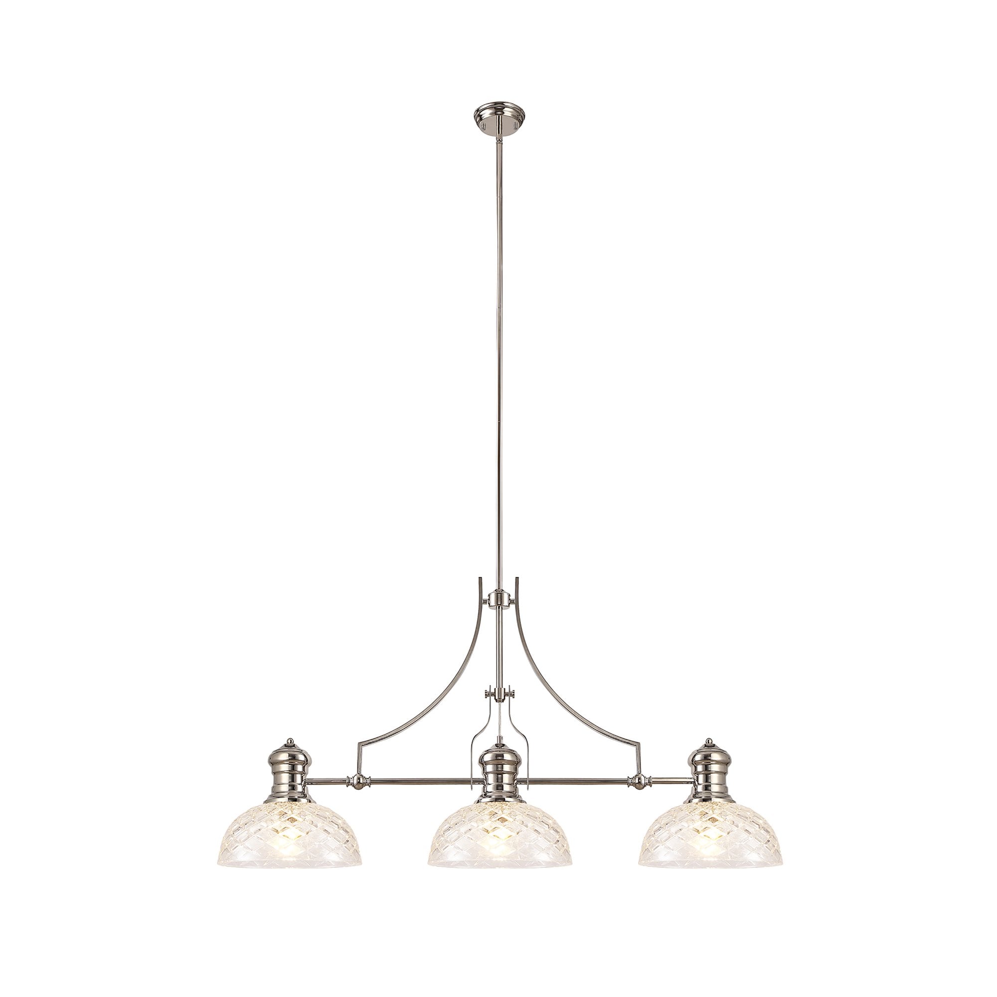 NLK04839 Louis Linear Pendant With 30cm Flat Round Patterned Shade Polished Nickel/Clear Glass