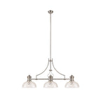 NLK04839 Louis Linear Pendant With 30cm Flat Round Patterned Shade Polished Nickel/Clear Glass