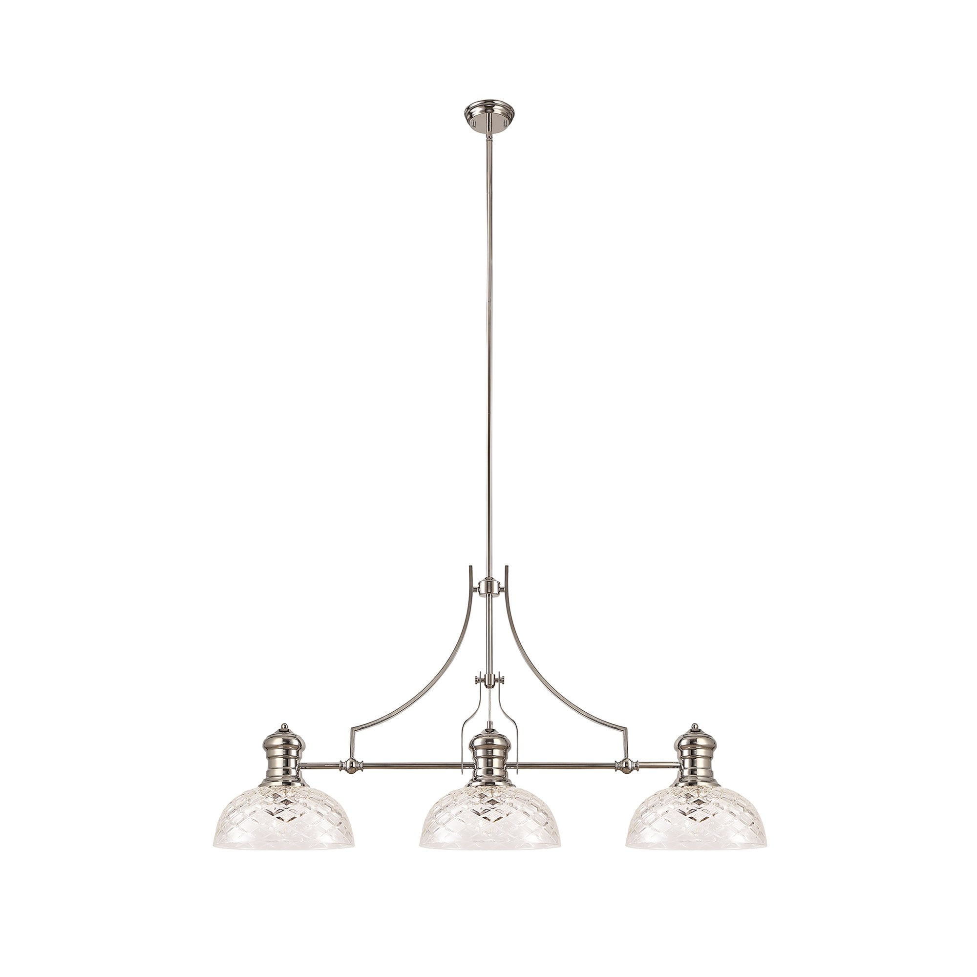 NLK04839 Louis Linear Pendant With 30cm Flat Round Patterned Shade Polished Nickel/Clear Glass