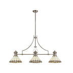 NLK04849 Louis/Umbrian 3 Light Telescopic Pendant With 30cm Tiffany Shade Polished Nickel/Grey/CRome/Crystal