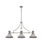 NLK04849 Louis/Umbrian 3 Light Telescopic Pendant With 30cm Tiffany Shade Polished Nickel/Grey/CRome/Crystal