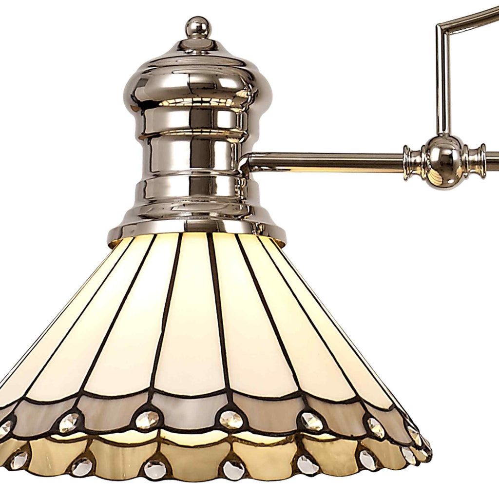 NLK04849 Louis/Umbrian 3 Light Telescopic Pendant With 30cm Tiffany Shade Polished Nickel/Grey/CRome/Crystal