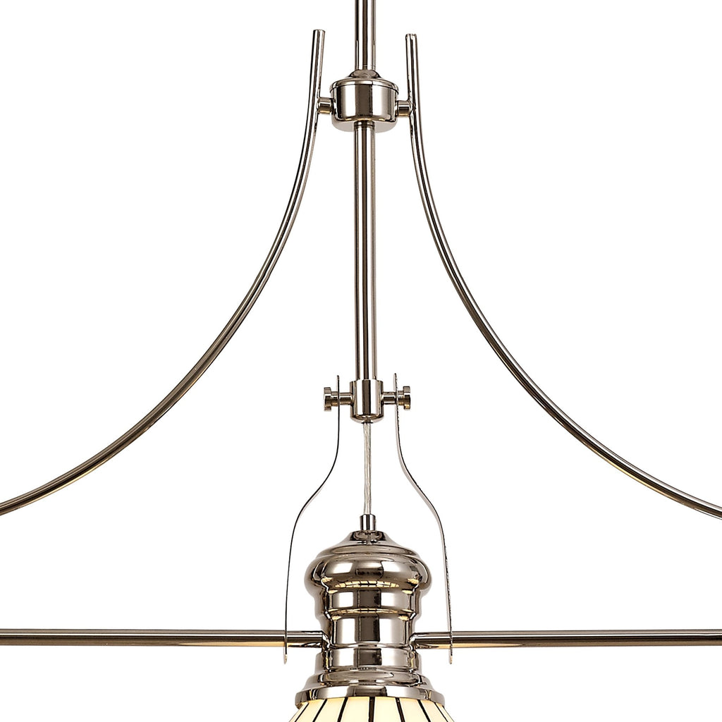 NLK04849 Louis/Umbrian 3 Light Telescopic Pendant With 30cm Tiffany Shade Polished Nickel/Grey/CRome/Crystal