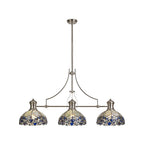 NLK04889 Louis/Ossie 3 Light Telescopic Pendant With 30cm Tiffany Shade Polished Nickel/Blue/Clear Crystal
