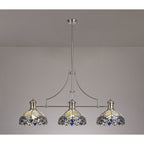 NLK04889 Louis/Ossie 3 Light Telescopic Pendant With 30cm Tiffany Shade Polished Nickel/Blue/Clear Crystal