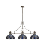 NLK04889 Louis/Ossie 3 Light Telescopic Pendant With 30cm Tiffany Shade Polished Nickel/Blue/Clear Crystal