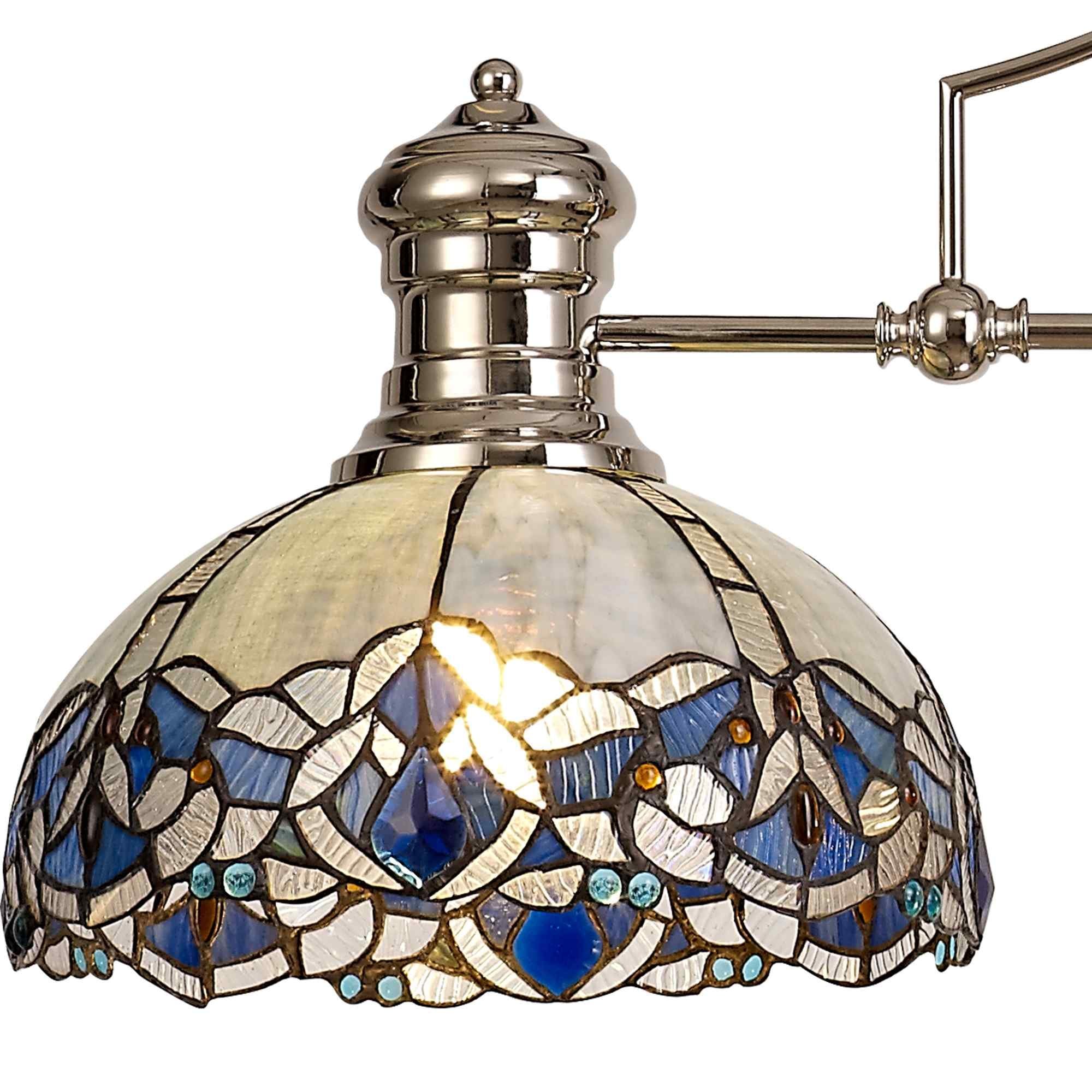 NLK04889 Louis/Ossie 3 Light Telescopic Pendant With 30cm Tiffany Shade Polished Nickel/Blue/Clear Crystal