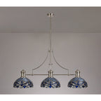 NLK04889 Louis/Ossie 3 Light Telescopic Pendant With 30cm Tiffany Shade Polished Nickel/Blue/Clear Crystal