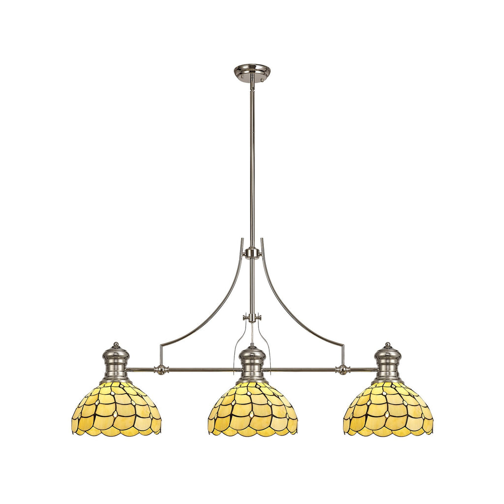 NLK04899 Louis/Chrisy 3 Light Telescopic Pendant With 30cm Tiffany Shade Polished Nickel/Beige/Clear Crystal