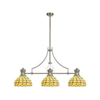 NLK04899 Louis/Chrisy 3 Light Telescopic Pendant With 30cm Tiffany Shade Polished Nickel/Beige/Clear Crystal