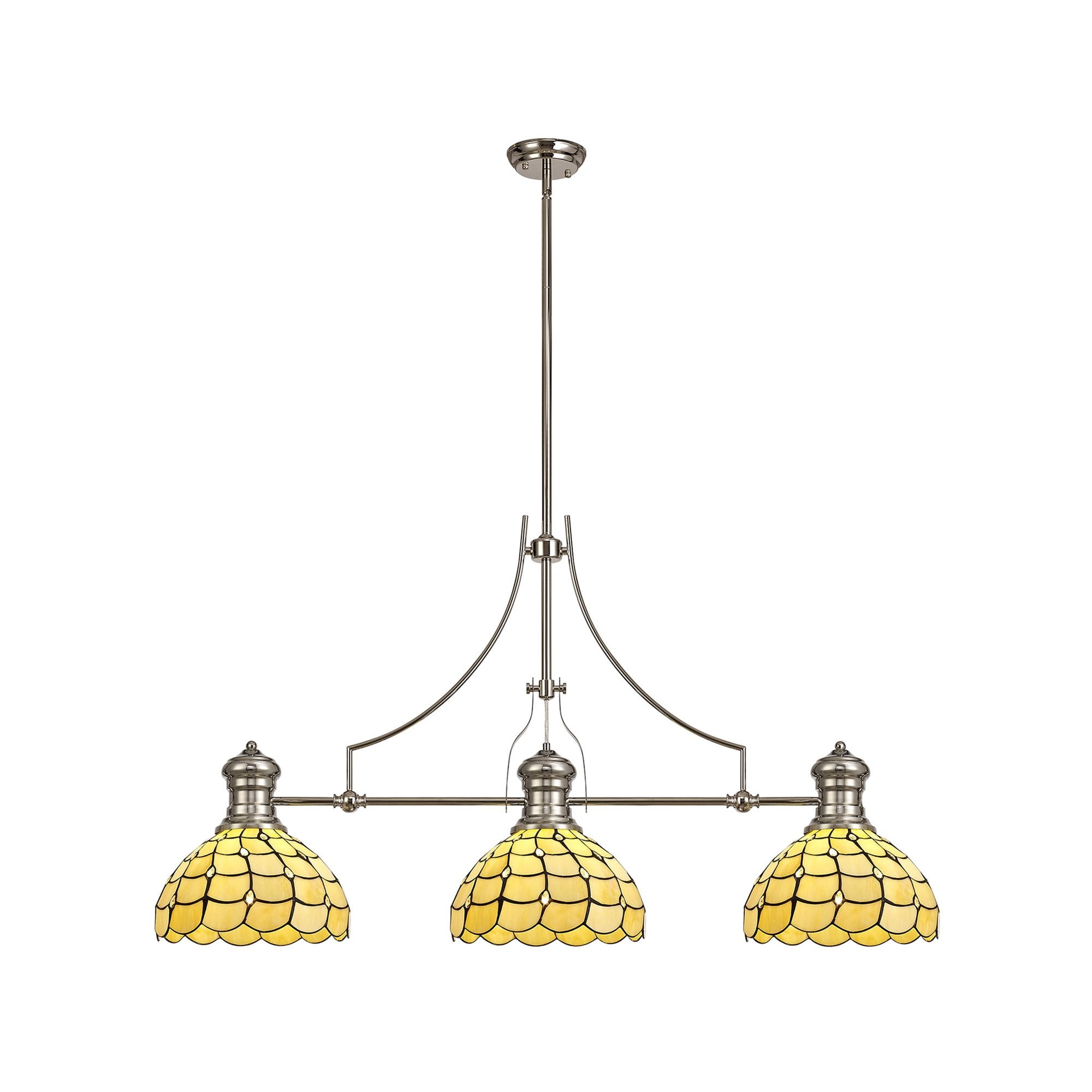 NLK04899 Louis/Chrisy 3 Light Telescopic Pendant With 30cm Tiffany Shade Polished Nickel/Beige/Clear Crystal