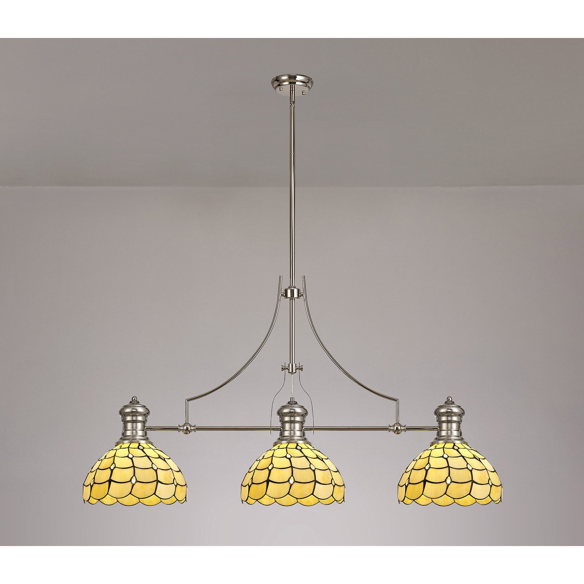NLK04899 Louis/Chrisy 3 Light Telescopic Pendant With 30cm Tiffany Shade Polished Nickel/Beige/Clear Crystal