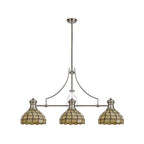 NLK04899 Louis/Chrisy 3 Light Telescopic Pendant With 30cm Tiffany Shade Polished Nickel/Beige/Clear Crystal