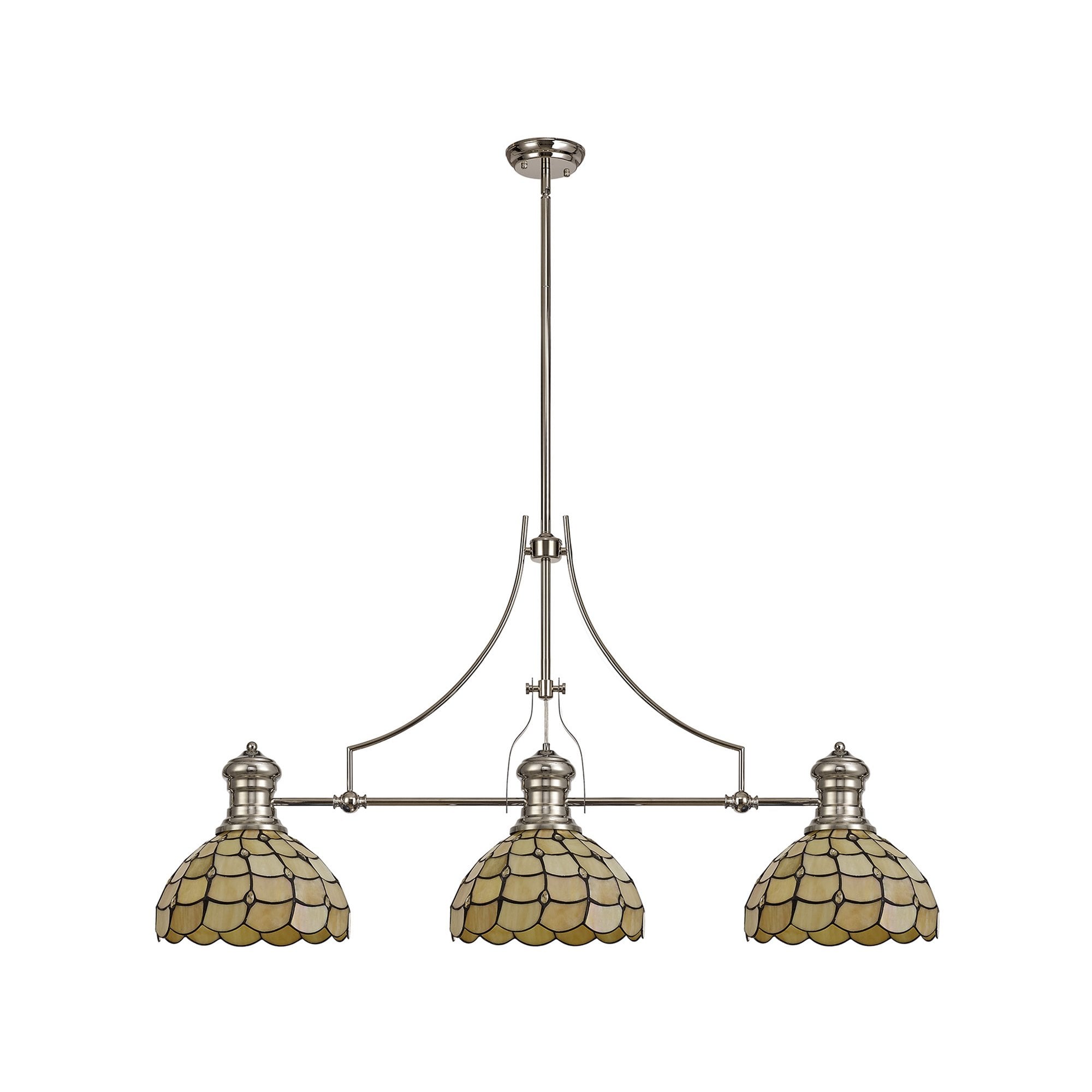 NLK04899 Louis/Chrisy 3 Light Telescopic Pendant With 30cm Tiffany Shade Polished Nickel/Beige/Clear Crystal