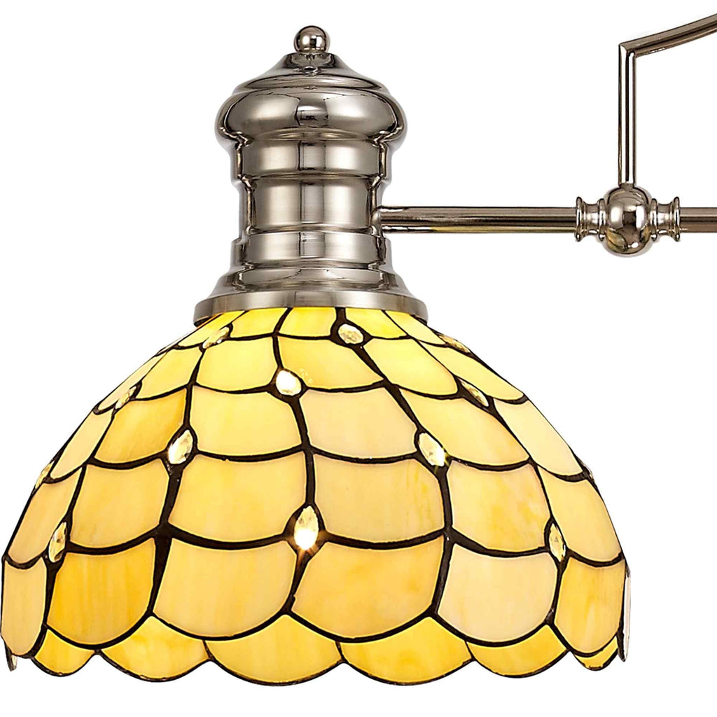 NLK04899 Louis/Chrisy 3 Light Telescopic Pendant With 30cm Tiffany Shade Polished Nickel/Beige/Clear Crystal