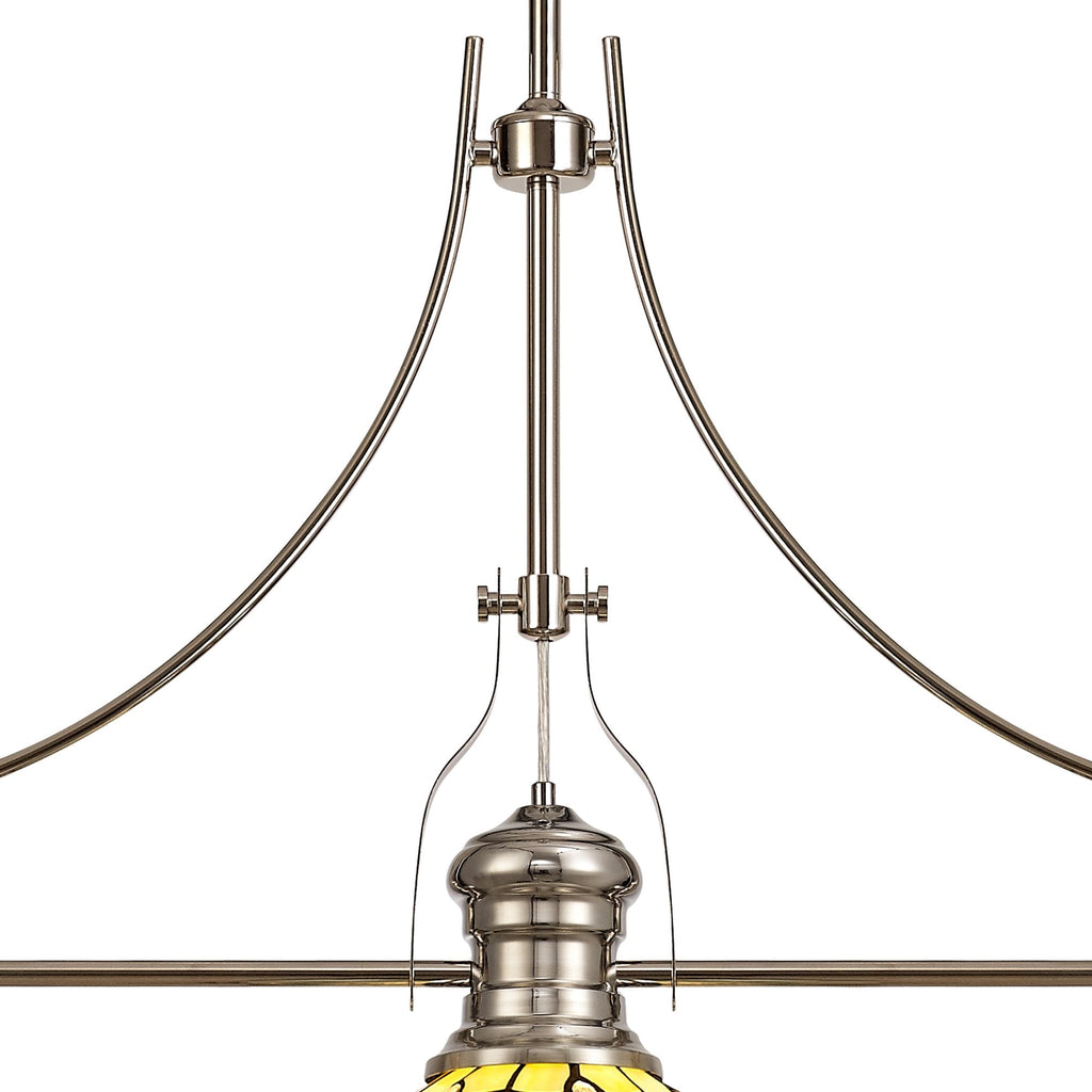 NLK04899 Louis/Chrisy 3 Light Telescopic Pendant With 30cm Tiffany Shade Polished Nickel/Beige/Clear Crystal