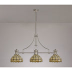 NLK04899 Louis/Chrisy 3 Light Telescopic Pendant With 30cm Tiffany Shade Polished Nickel/Beige/Clear Crystal