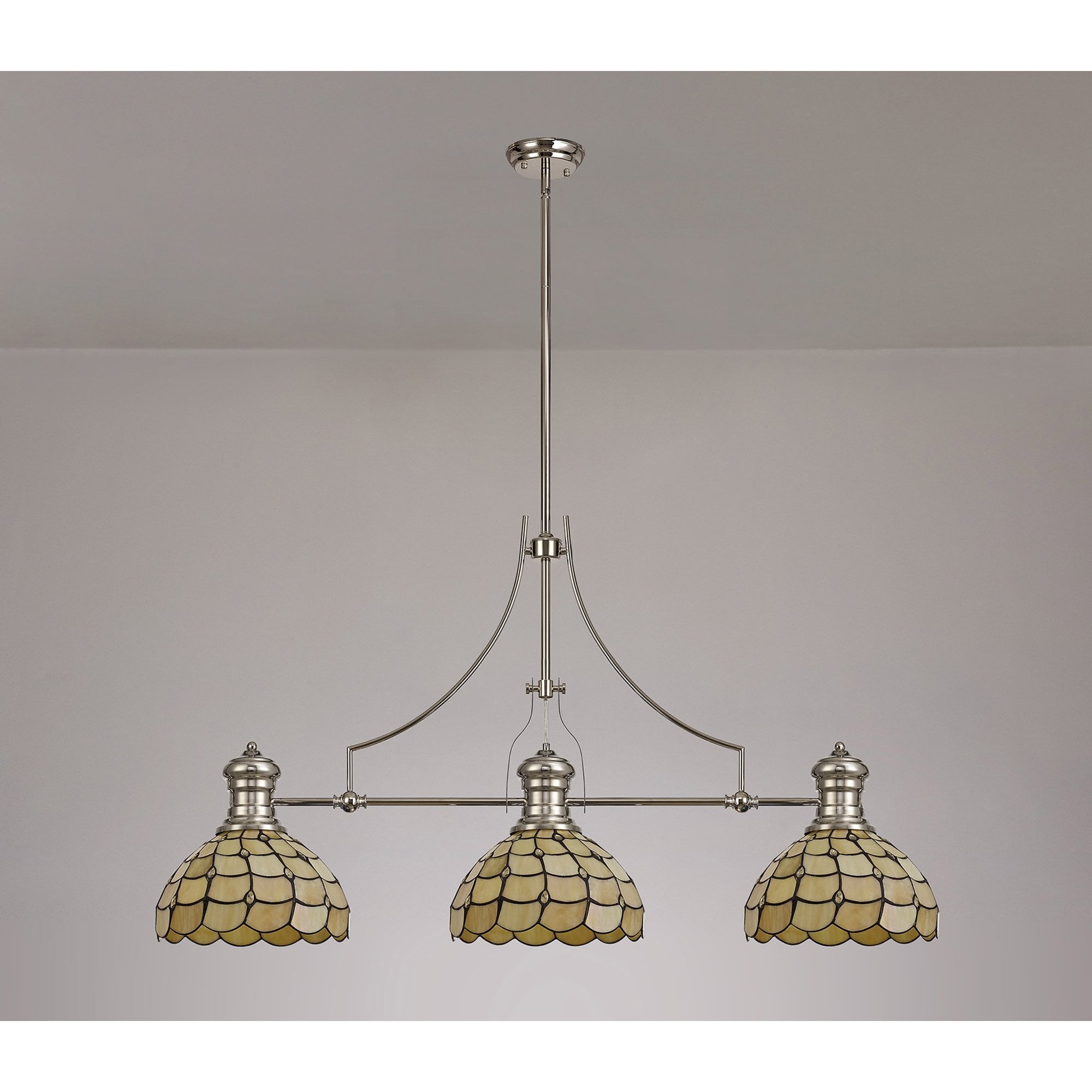 NLK04899 Louis/Chrisy 3 Light Telescopic Pendant With 30cm Tiffany Shade Polished Nickel/Beige/Clear Crystal