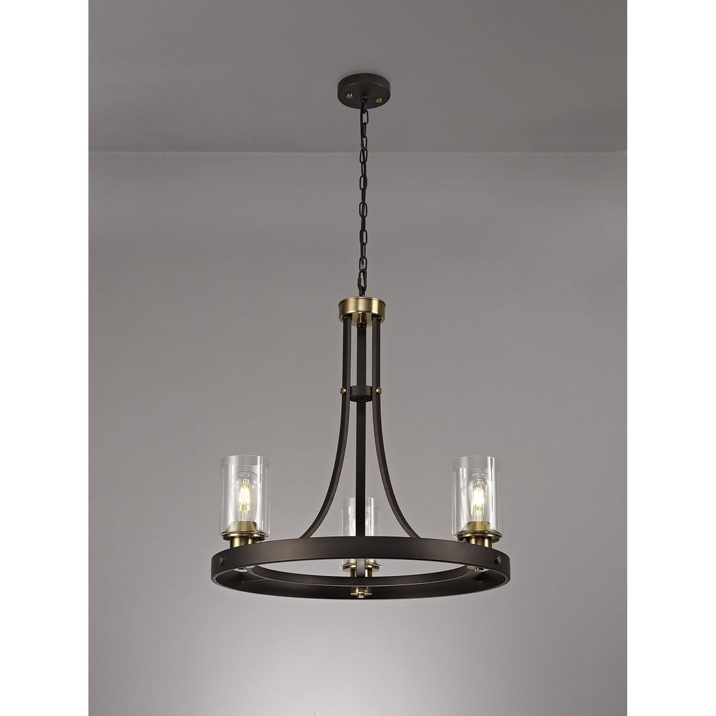 NL75519 Malcom Pendant 3 Light Brown Oxide/Bronze With Clear Glass Shades