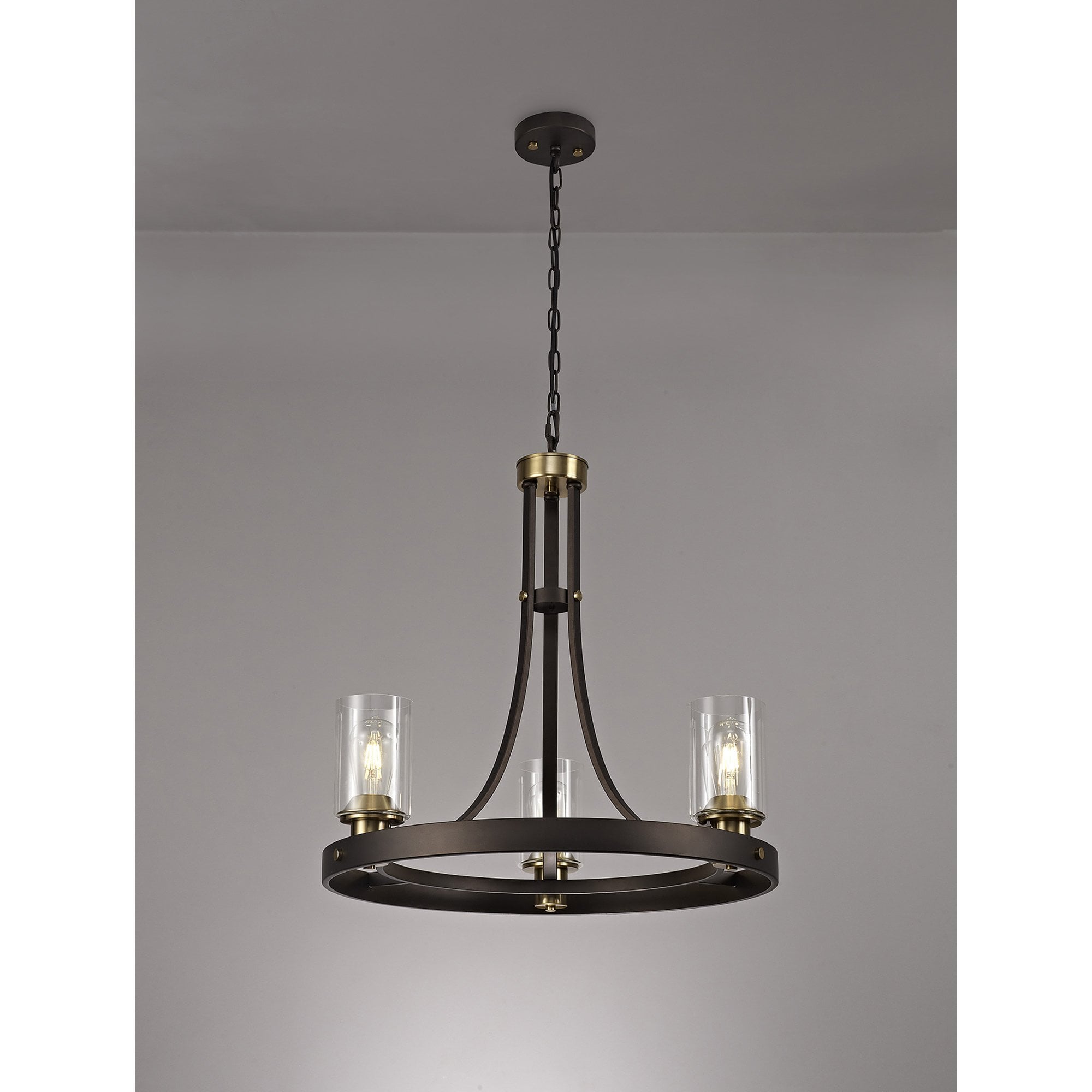 NL75519 Malcom Pendant 3 Light Brown Oxide/Bronze With Clear Glass Shades
