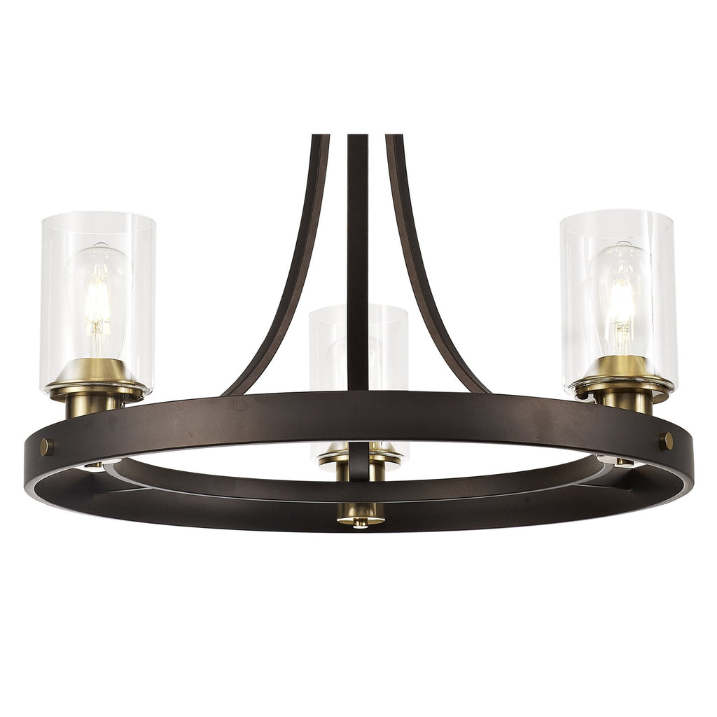 NL75519 Malcom Pendant 3 Light Brown Oxide/Bronze With Clear Glass Shades